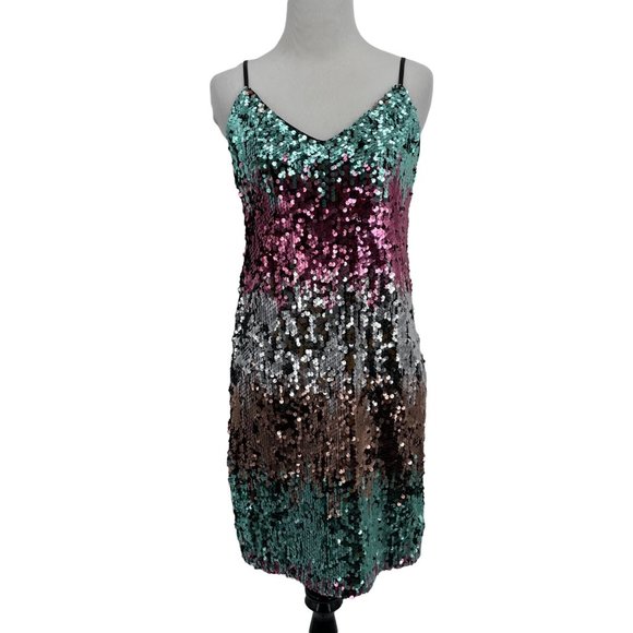 Express Dresses & Skirts - Express Size X-Small Multicolor Sequined Mini Dress Cocktail Party Bling Sparkly